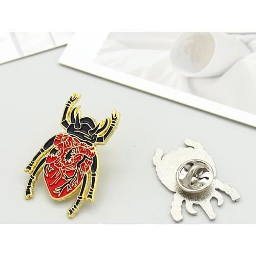 XEDZ Beetle Specimen Enamel Pin Heart Brain Organ Shell Custom Fashion Insect Brooch Clothes Jewelry Gift For Men
