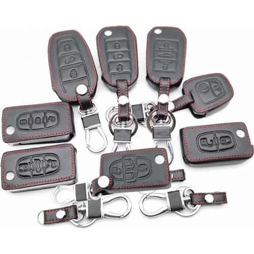 100% leather car key case key cover For Peugeot 107 206 207 208 306 307 308 407 408 508 RCZ For Citroen C2 C3 C4 C5 Key cases
