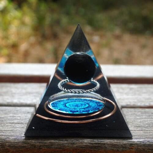 Handmade Orgonite Pyramid 60mm Obsidian Crystal Sphere With Copper Circle HEALING Reiki Orgone Pyramid Chakra EMF Protection