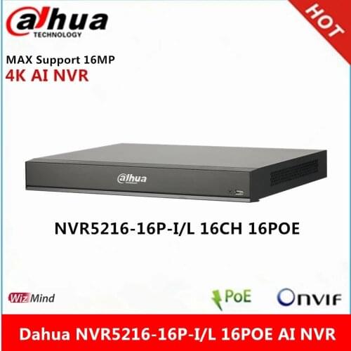 Original Dahua NVR5216-16P-I/L 16Channel 1U 16PoE ports WizMind Network Video Recorder max support 16MP Resolution 4K AI NVR