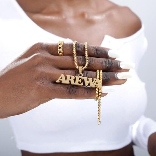 Big Name Necklaces & Pendant Letters Custom Name Charm For Men Women Curb Chain Stainless Steel Nameplate Jewelry Birthday Gift