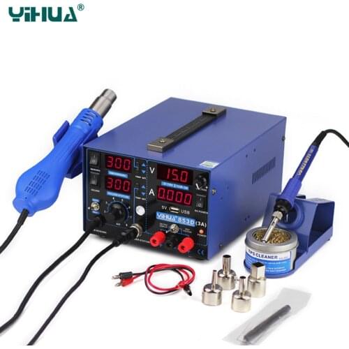 YIHUA 853D 3A USB Soldering Station Hot Air Gun 3 In 1 SMD DC Power Supply Rework Stations 110V 220V EU US PLUG Solder Station