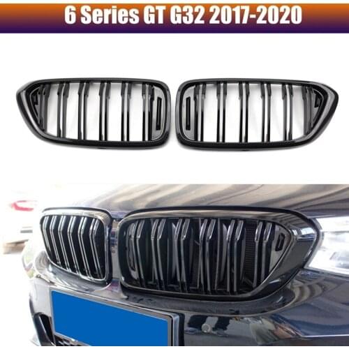 Car Carbon Fiber & Black Dual Slat Front Kidney Grilles Fit For-BMW G32 6-Series GT 2018-2021