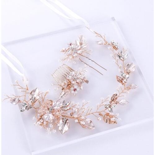 Wedding Hair Accessories Crystal Pearl Hair Belt hairclip haircomb Wedding Bridal Hair Ornaments Hair Jewelry set bride Headdres
