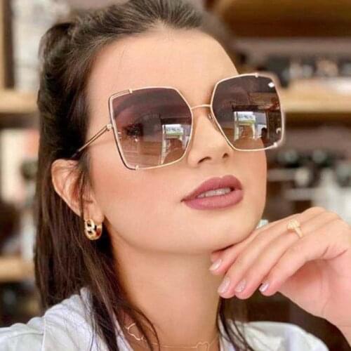 Fashion Womens Square Gradient Sunglasses Vintage Alloy Frame Oversize Sun Glasses For Female Shades Eyewear Oculos de sol