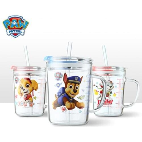 Real PAW Patrol Anime Figure Pattern Child Glass Water Cup High Temperature Resistant Graduated Cup Baby Cute Cartoon Milk Cup