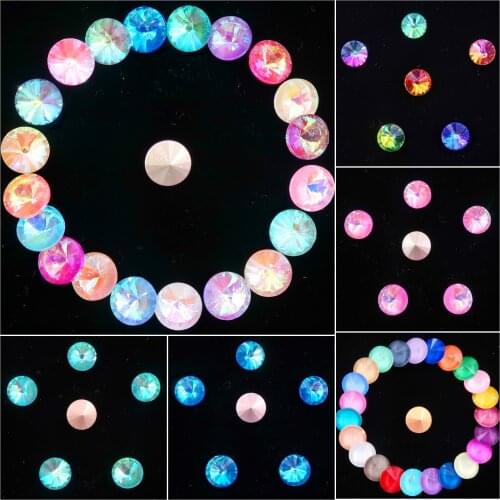 Glass crystal 8mm 10mm jelly candy AB & rainbow colors mix Rivoli round shape Glue on rhinestone beads handicraft diy trimming