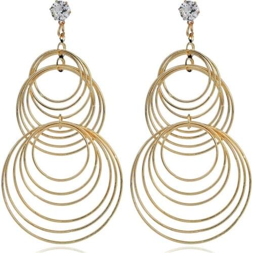 European and American Show Style Street Fashion Geometric Circle Earrings Personality Metal Long Earrings Ornaments