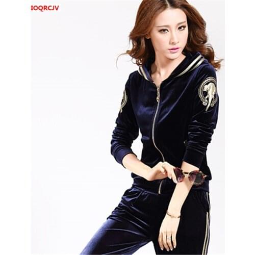 Spring Fall Womens Velvet Tracksuits Female Velour Suit Casual Hooded Jacket And Pants Two Set Gold Velvet Sportswear Suit 1518