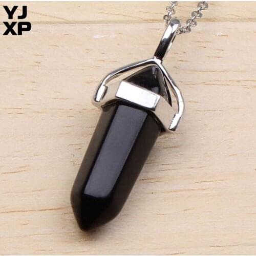 YJXP Hexagonal Pillar Pendant Link Chain Necklace for Women Men Classic Natural Crystal Stone Lucky Charms Jewelry Gift