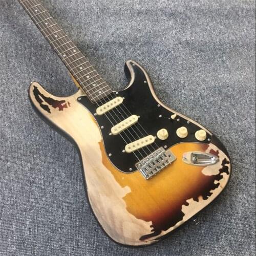Sunset color antique made old electric guitar, real photos, free shipping, can be modified and customized
