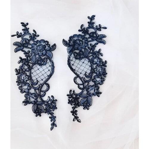 1 Pair Ivory White Red Navy Blue Lace Applique Flower Sequin Lace Fabric Decoration For Sew On Cloth Accessories Costura Craft