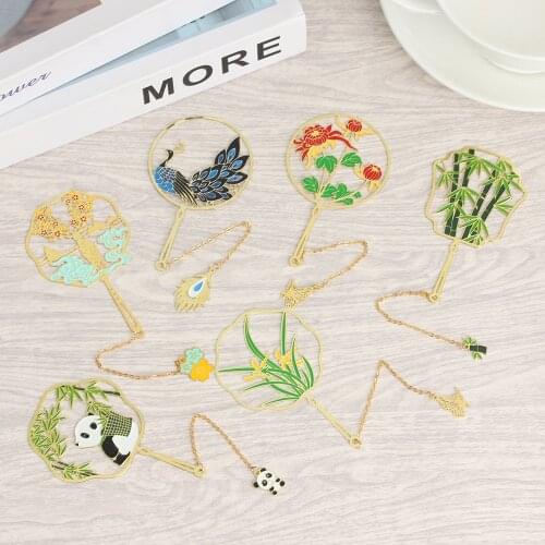 1PC Retro Pagination Mark Tassel Peacock Book Clip Chinese Style Metal Brass Bookmarks School Office Stationery Supplies