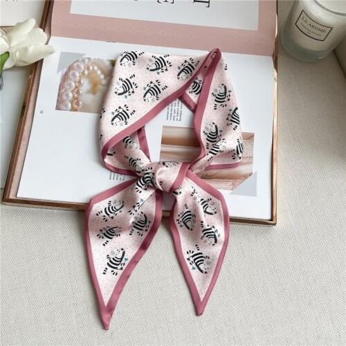 2021 Design Skinny Silk Scarf Headband Fashion Print Animal Neckerchief Girls Hair Accessories Hand Bag Wirst Soft Foulard Shawl
