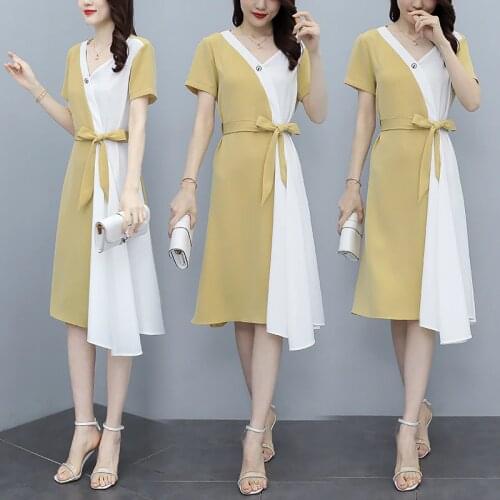 2021 summer new loose vestidos de festa stitching chiffon Robes Femme Plus size Long Dress womens clothing