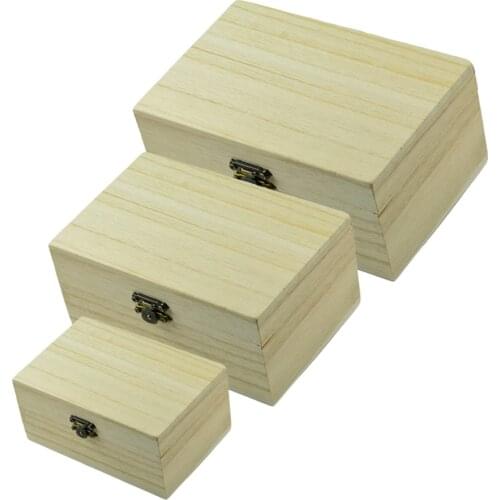 3pcs Rectangle Wood Box Unfinished Wooden Jewelry Storage Case DIY Craft Box Home Decoration Accessories