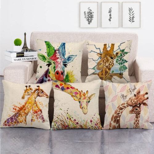45cm*45cm watercolor African Giraffe high quantity cushion cover linen/cotton sofa pillow cover decorative pillow case