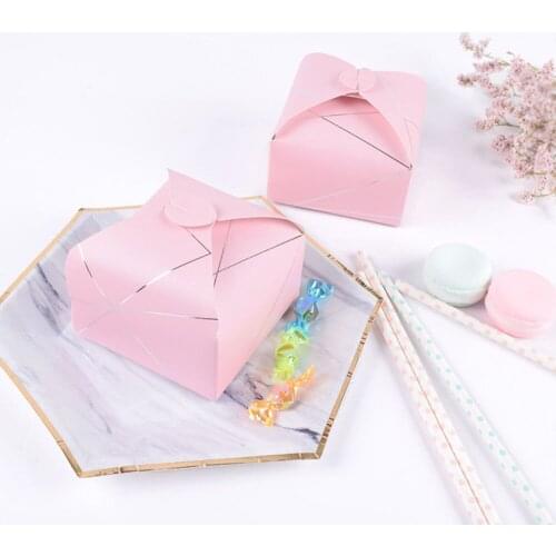 5pcs Gold Stamping Gift BoxPaper Gift Bags Pink Candy Bag For Party Baby Shower Birthday Candy Box Birthday Party Supplies