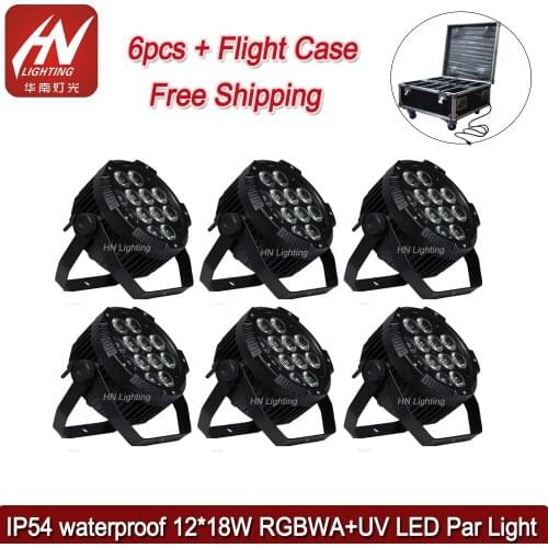 6pcs with case 12*18Watt 6*18W RGBWA-UV Built-in 2.4G Wireless DMX Uplight IP54 Waterproof Outdoor Battery LED Par Light