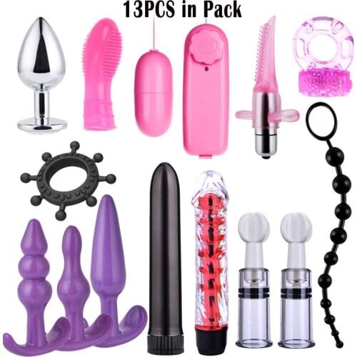 Multiple Function 13pcs Pack Anal Plugs Silicone Butt Beads Vibrator Trainer Sensuality Adult Role Play Sex Toys for Couple