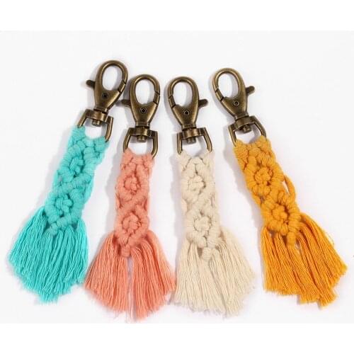 Bohemia Handmade Macrame Keychain Tassel Key Chain for Women Girl Bag Charms Hanging Boho Jewelry Gift for Friends Drop Shipping