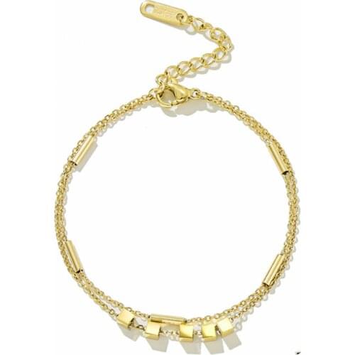 316L Stainless Steel 2021 New Fashion Upscale Jewelry 2 Layer Beaded Cylindrical Square Charm Chain Bracelets Bangles For Women