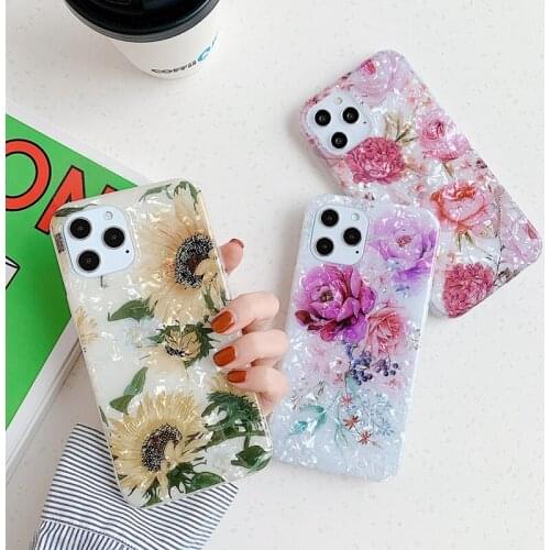 Retro Sunflower Phone Case For iPhone 12 11 Pro Max 12 Mini XR XS Max 7 8 Plus Dream Conch Soft Silicone IMD Back Cover Coque