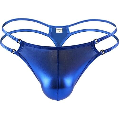 Floral Print T-back Hot Stamping Patent Leather Underwear Tangas Male Dick U Convex Bag G-Strings Lift Hips Home Clothes Thongs