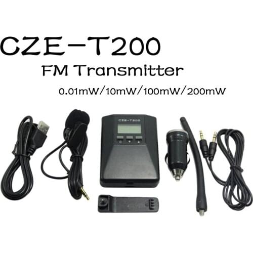 CZE-T200 0-0.2W Portable FM Transmitter Radio Broadcast Stereo Mono Power Adjustable for Meeting/Tourism/Church/School