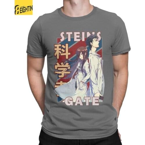Fun Rintarou Okabe And Kurisu Makise Steins Gate T-Shirt Men O Neck 100% Cotton T Shirt Short Sleeve Tees Gift Idea Clothing