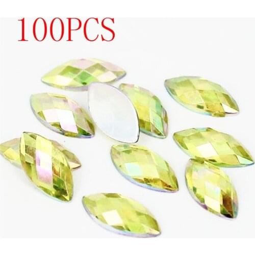 Hot Sale 100Pieces Flat Back Marquise Earth Facets Crystal light yellow AB Acrylic Horse eye Shape Rhinestone nail Decorate art