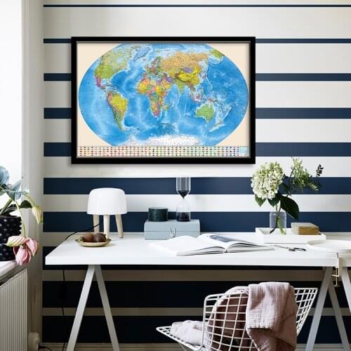 In Russian World Map A1 Size Poster Eco-friendly Canvas Painting Wall Sticker Card Living Room Home Decoration School Supplies