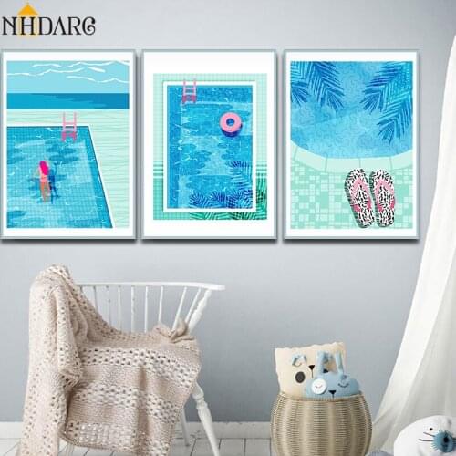 Nordic Modern And Fresh Summer Swimming Pool Decoration Canvas Print Painting Poster Art Wall Picture Living Room Home Decor