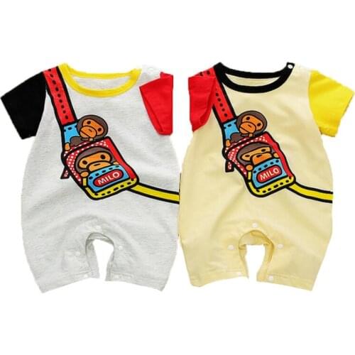 Cartoon Monkey with Fake Bag Romper Cute Bodysuit Twin Outfits Clothing for Boys Girls Toddler Clothing for Newborns Jumpsuit