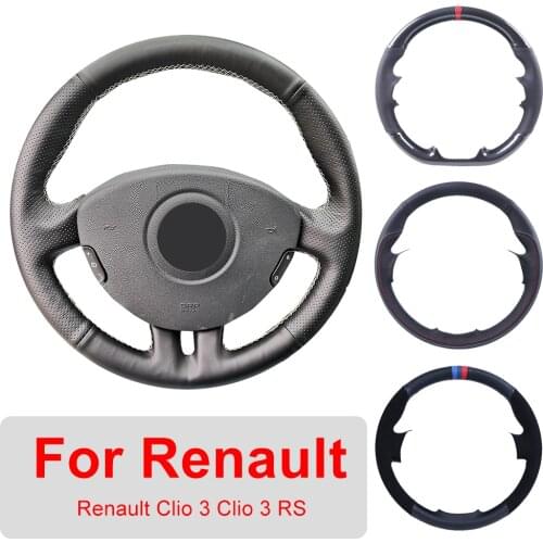 Leather Car Steering Wheel Cover For Renault Clio 3 2005-2013 Clio 3 RS 2005-2013 Auto Interior Customized Steering Wheel Wrap