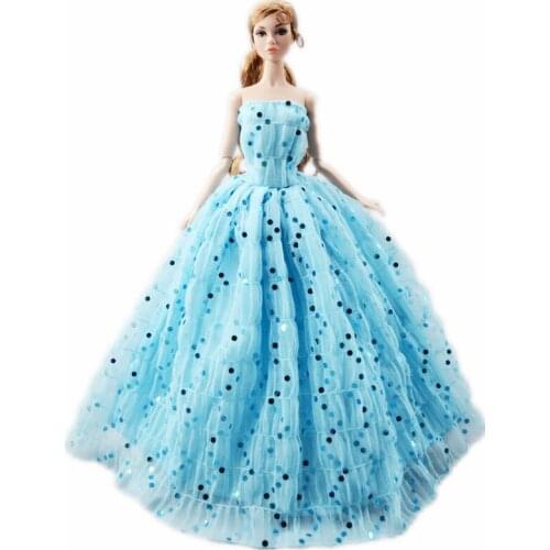 Fashion Blue Sequin Princess Dresses 11.5" Doll Clothes For Barbie Clothes Off Shoulder Wedding Gown Vestido 1/6 Accessories Toy