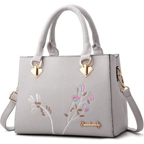 Fashion Embroidery Messenger Bags Shoulder Top-Handle Purse Wallet Leather Women 2021 New Vintage Handbag Casual Tote