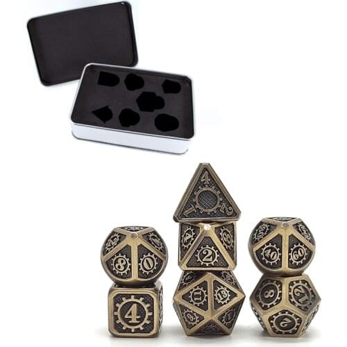 Steampunk Style Metal Dice Set,7 PCS Metallic Role-playing DND Game D&D Dice with Free Metal Case for D&D Game Role Playing