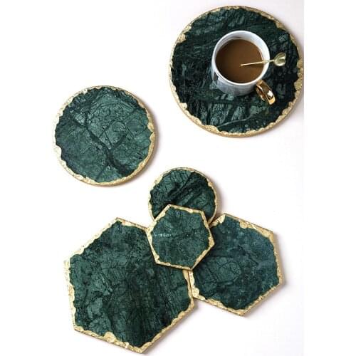 Non-slip Emerald Real Marble coaster mug place mat Hexagon Round Heat Resistant Trivet Table Decoration