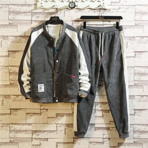 Fall New Mens Japanese Loose Baseball Collar Casual Plus Size Corduroy Sports Suit Youth Color Matching Mens Clothing Clothes