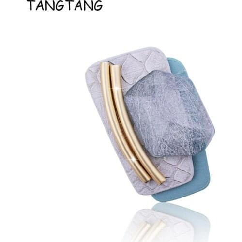 New Grey And Blue PU Leather Pin Brooch Bottom With Acrly Resin Stone Ornaments Accessory For Women Men Jewelry, Item No.: TA015