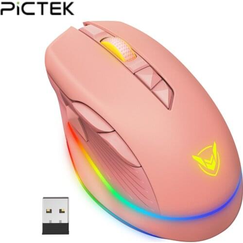 PICTEK PC255 10000 DPI Wireless Gaming Mouse RGB Mouse Rechargeable Ergonomic Computer Mice With 8 Programmable Buttons For PC