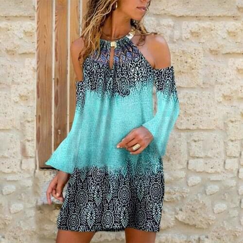 Платье летнее женское2021 Print Cold Shoulder Sleeve Shift Above Knee Casual Dresses Neck Hanging For Women Summer платье летнее