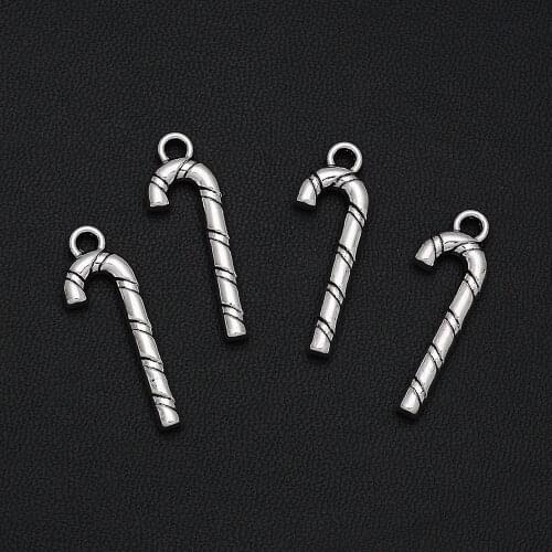 15pcs/Lots 9x27mm Antique Silver Plated Christmas Candy Canes Charms Pendants For DIY Earring Jewelry Making Accessories Parts