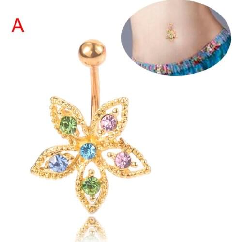 Belly Button Ring Golden Hollow Hypoallergenic Navel Piercing Body Jewelry SAL99