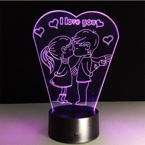 LOVE YOU Romantic Night Light Touch Color stereo Vision Lamp Romantic Valentines Day Gift Love Heart Bedroom Sleeping Lamp
