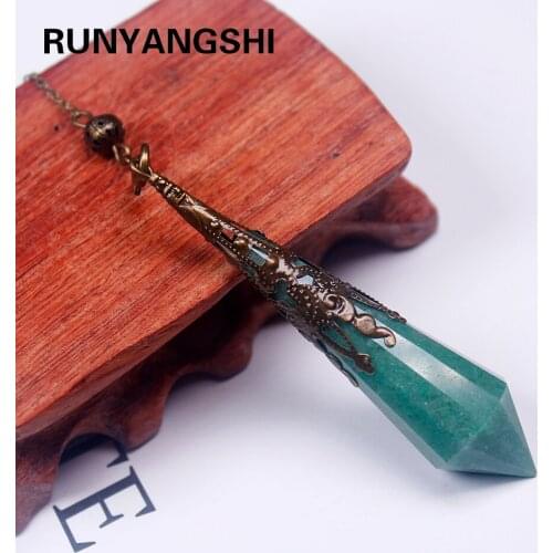Runyangshi 1pc Natural aventurine quartz stone reiki pendulum orgine energy Pendant Healing Pendulo Chakra Jewelry