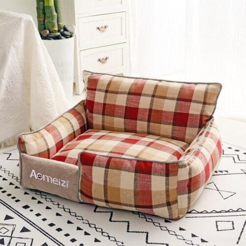 Removable Cat House Soft Sofa Mats Washable Pet Dog Bed Portable Puppy Cushion Dog Plaid Sleeping Beds For Dogs Pets Supplies
