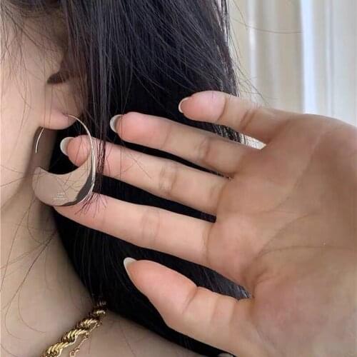 Chic Minimalist Metal Half Moon Circle Dangle Hoop Earrings Classic Curve Semicircle Disc Titanium Steel Hook Earrings