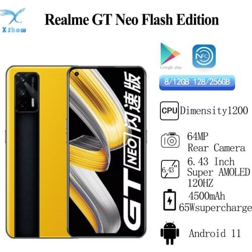Realme GT Neo Flash Speed 65W Super Fast Charger5G Cell Phone 6.43" FHD+ 120Hz Super AMOLED 0 Octa Core Cellhones 4500mAh 64MP